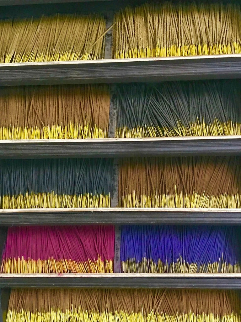 Shelving of handcrafted incense from Asia