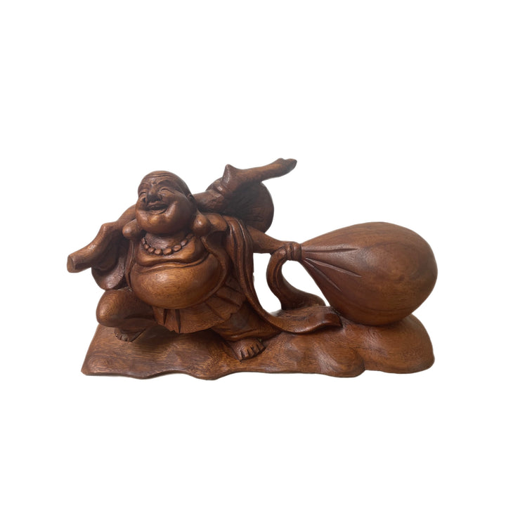 Hand Carved Wooden Good Fortune Buddha