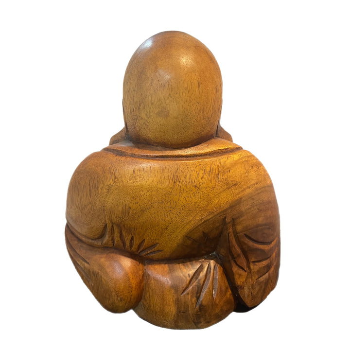 Hand Carved Wooden Happy Buddha Holding Nut Statue