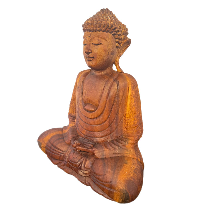 Hand Carved Wooden Tibetan Buddha Meditation Statue