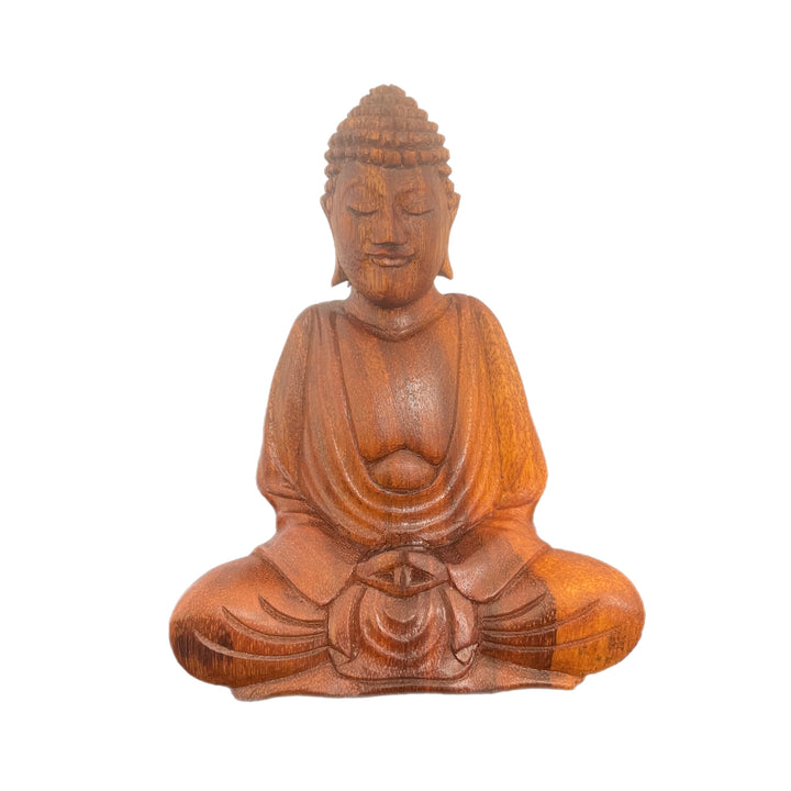 Hand Carved Wooden Tibetan Buddha Meditation Statue
