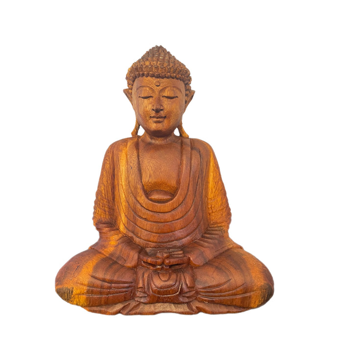 Hand Carved Wooden Tibetan Buddha Meditation Statue