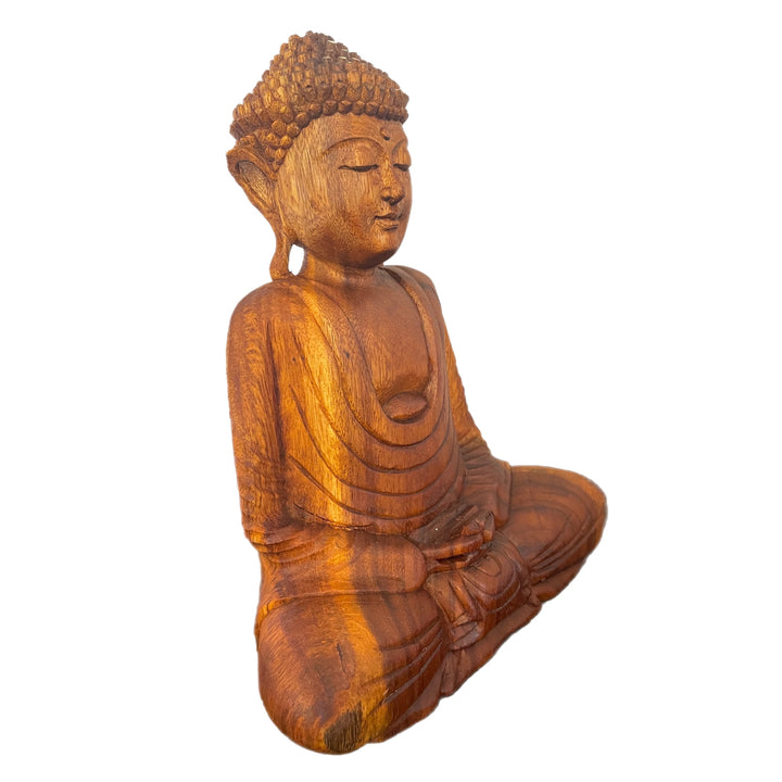 Hand Carved Wooden Tibetan Buddha Meditation Statue