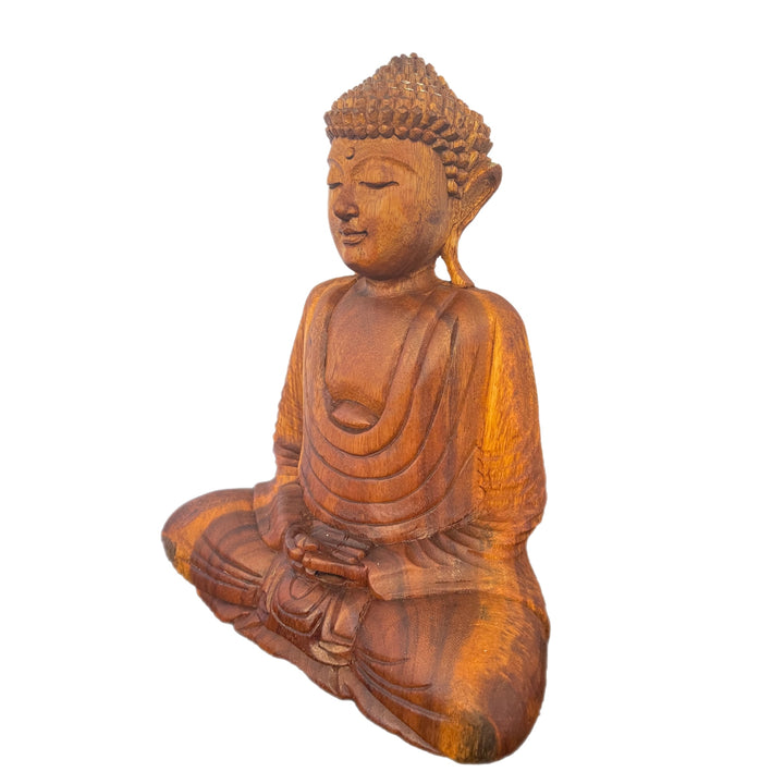Hand Carved Wooden Tibetan Buddha Meditation Statue