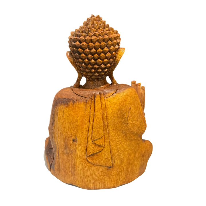 Hand carved Wooden Buddha with Bottle and Beads Statue
