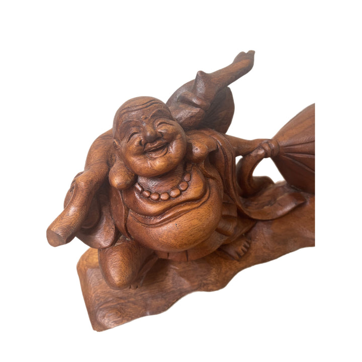 Hand Carved Wooden Good Fortune Buddha