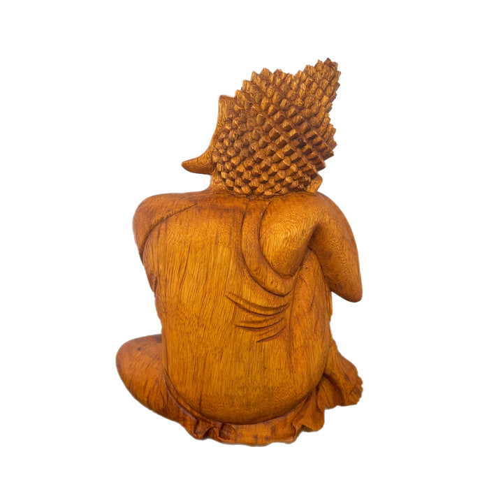 Hand Carved Wooden Relaxed Buddha with Hand on Knee Statue