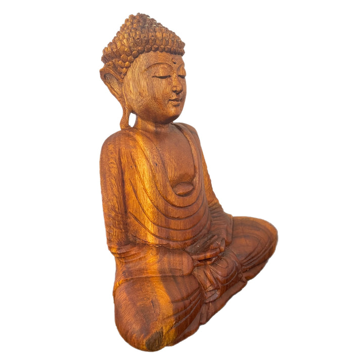 Hand Carved Wooden Tibetan Buddha Meditation Statue