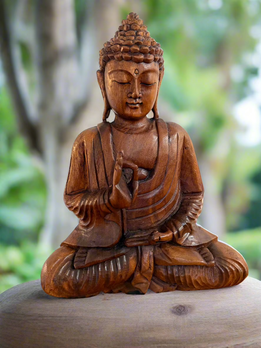 Hand Carved Wooden Buddha Statue -Serenity in Wisdom